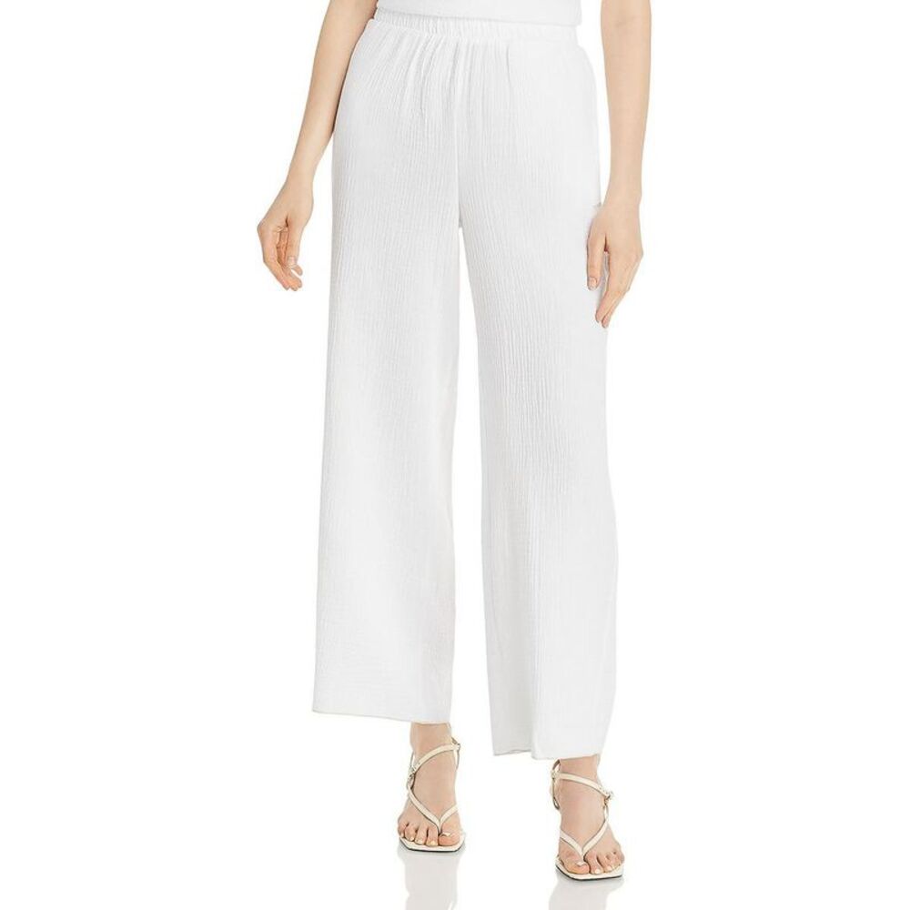 Three Dots Womens White Knit Smocked Daytime Wide Leg Pants NWT